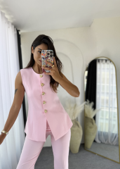 Zara Kloş Vatkalı Yelek Takım Tozpembe