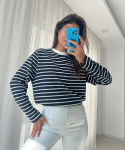 MNG ÇİZGİLİ SWEAT LACİVERT