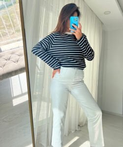 MNG ÇİZGİLİ SWEAT LACİVERT