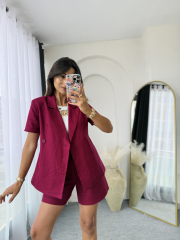 Keten Blazer Şort Takım