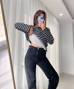 MNG ÇİZGİLİ SWEAT SİYAH