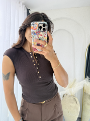Dilvin Gold Düğmeli Bluz Acıkahve