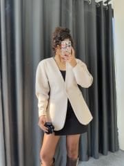 Belden Oturtmalı Kaşe Blazer Krem