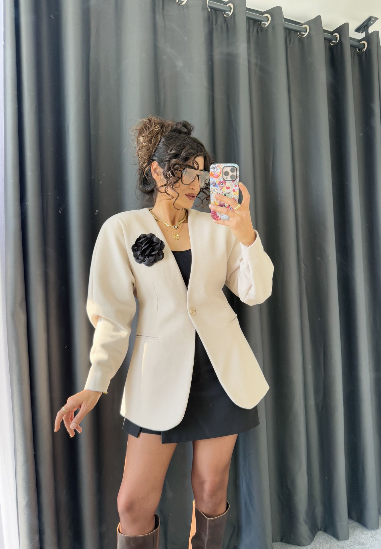 Belden Oturtmalı Kaşe Blazer Krem