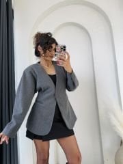Belden Oturtmalı Kaşe Blazer Antrasit