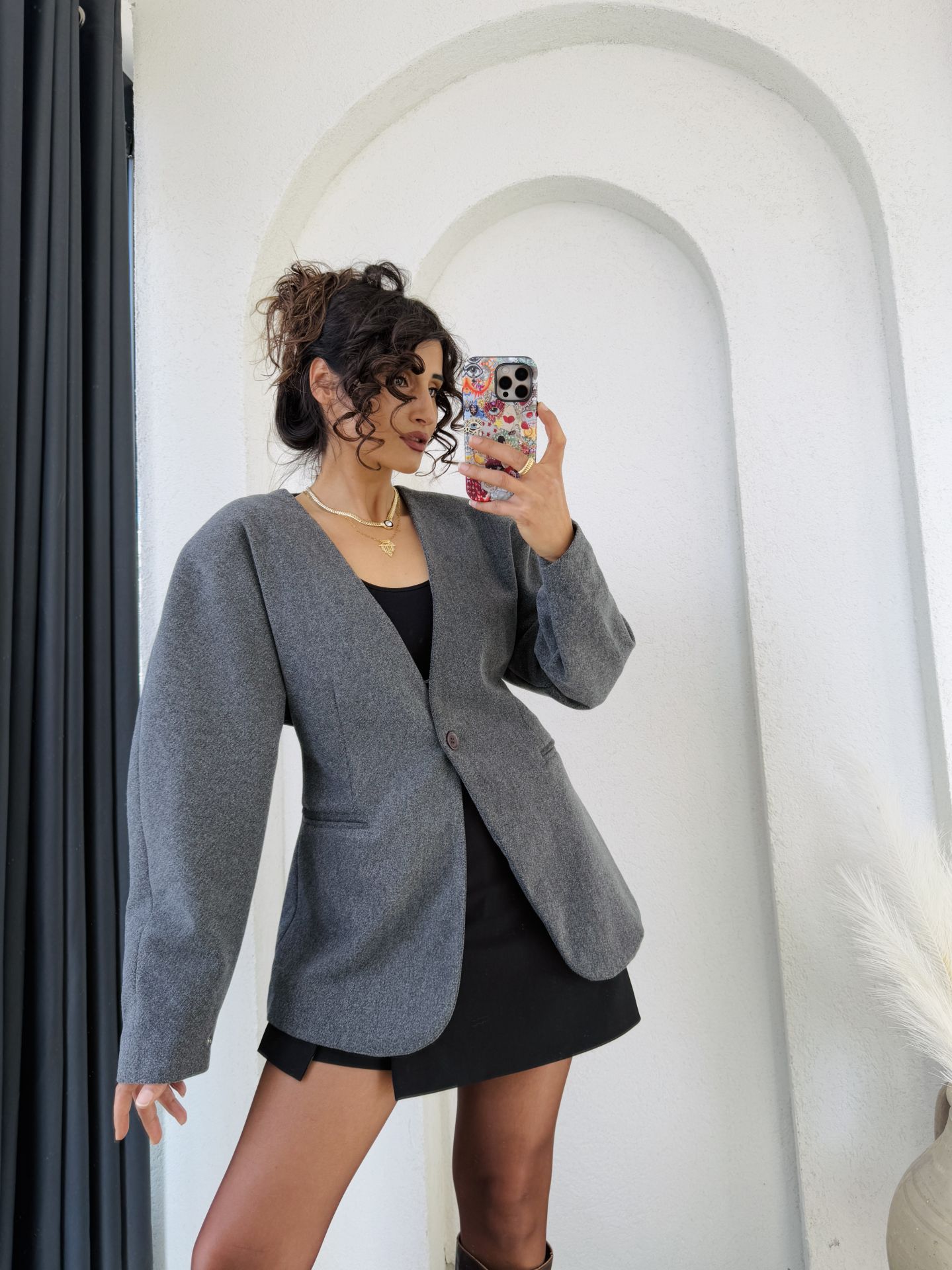 Belden Oturtmalı Kaşe Blazer Antrasit