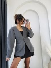 Belden Oturtmalı Kaşe Blazer Antrasit