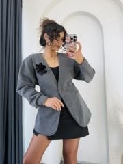 Belden Oturtmalı Kaşe Blazer Antrasit