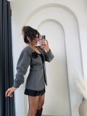 Belden Oturtmalı Kaşe Blazer Antrasit