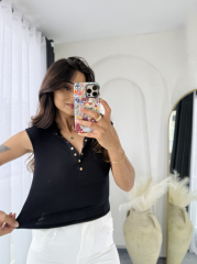 Dilvin Gold Düğmeli Bluz Siyah