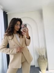 Düğmeli Takım Elbise Bej