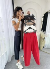 Kemerli Kumaş Pantolon Kırmızı