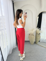 Kemerli Kumaş Pantolon Kırmızı