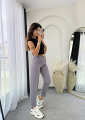 Kemerli Kumaş Pantolon Füme