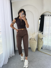 Kemerli Kumaş Pantolon Acıkahve
