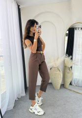 Kemerli Kumaş Pantolon Acıkahve