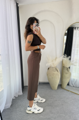 Kemerli Kumaş Pantolon Acıkahve