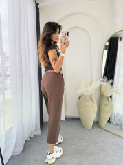Kemerli Kumaş Pantolon Acıkahve