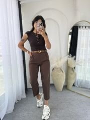 Kemerli Kumaş Pantolon Acıkahve