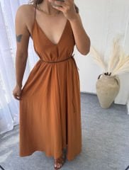 BAĞLAMALI ASİMETRİK ELBİSE TABA