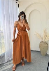 BAĞLAMALI ASİMETRİK ELBİSE TABA