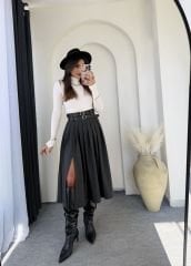Yırtmaçlı Pinterest Etek Antrasit