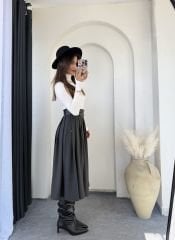 Yırtmaçlı Pinterest Etek Antrasit