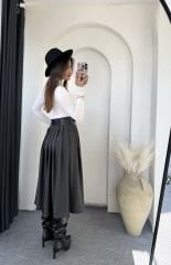 Yırtmaçlı Pinterest Etek Antrasit