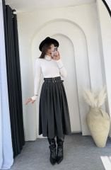 Yırtmaçlı Pinterest Etek Antrasit
