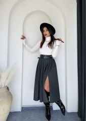 Yırtmaçlı Pinterest Etek Antrasit