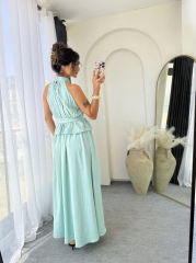 Halter Yaka Etek Takım Suyeşil