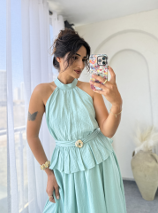 Halter Yaka Etek Takım Suyeşil