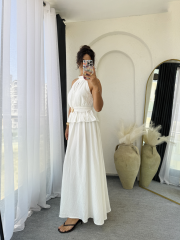 Halter Yaka Etek Takım Beyaz