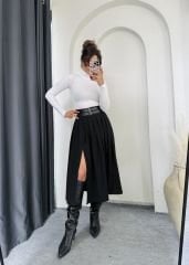 Yırtmaçlı Pinterest Etek Siyah