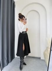 Yırtmaçlı Pinterest Etek Siyah