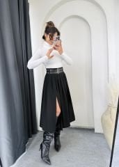Yırtmaçlı Pinterest Etek Siyah
